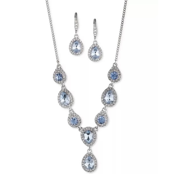Holiday Gift 🎁! NIB Givenchy Gold Crystal Halo Necklace Earrings 2-1 Set Blue - Picture 3 of 4